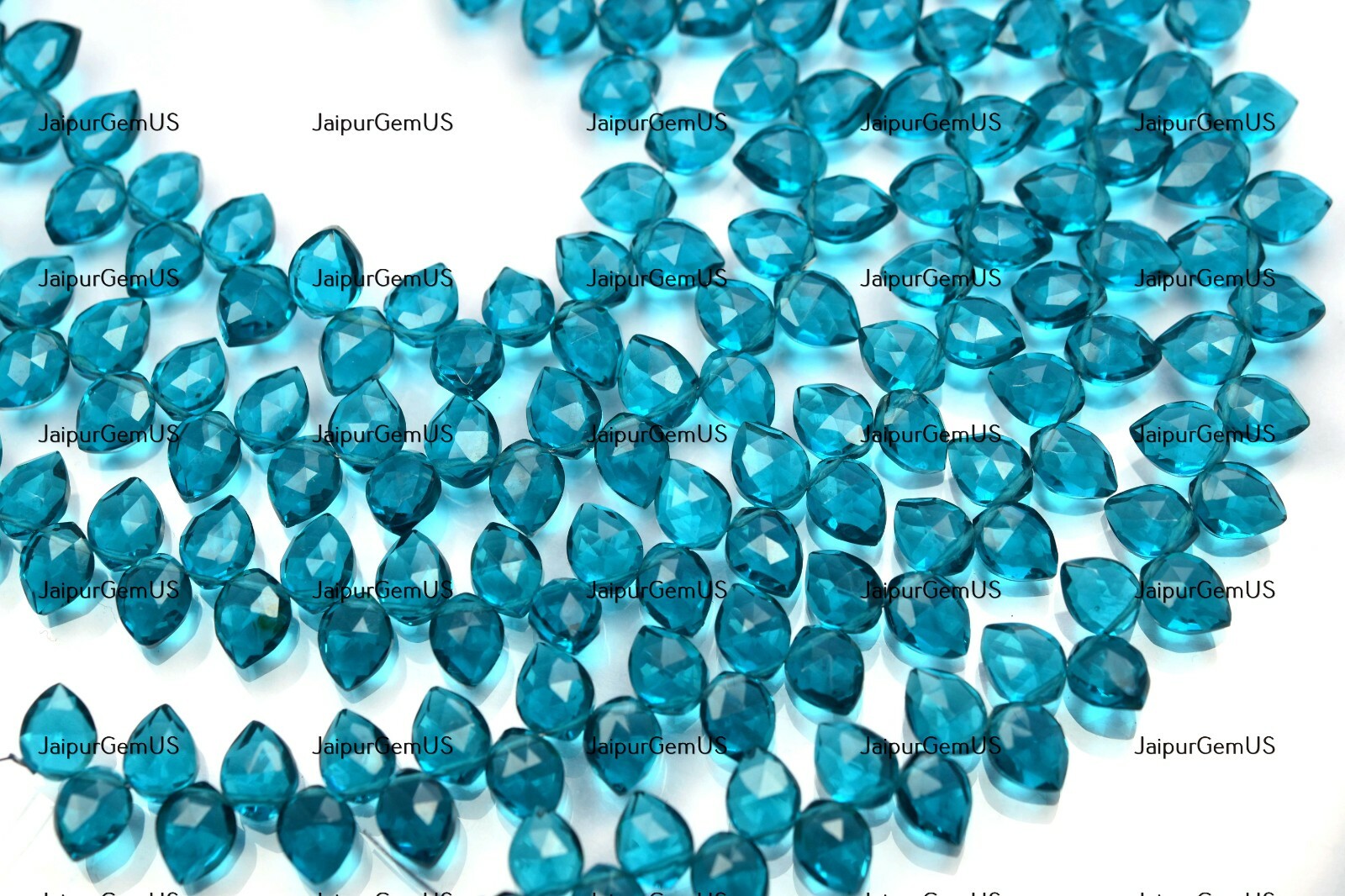 7 Inches Strand, Peacock Blue Quartz Faceted Fancy Pear Shape Size-8.00mm Approx