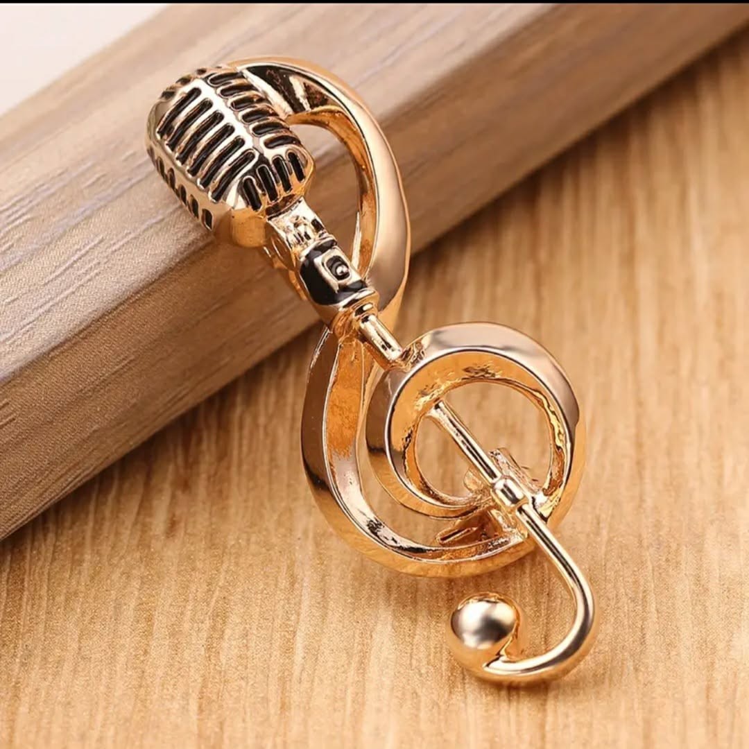Music Note Brooch Pin Gold Color Microphone Lapel Pin Jewelry Gift