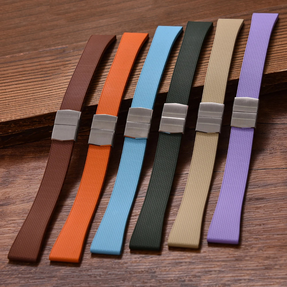 20mm FKM Rubber Watch Strap Quick Release Butterfly Clasp Trim-to-Fit Adjustable