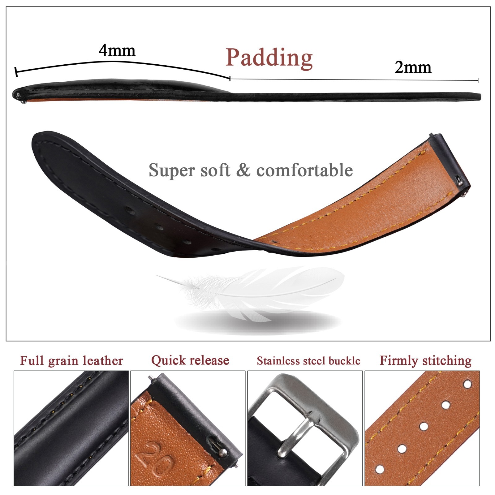 Leather Watch Band Men Real Watch Strap Quick Release 18mm 19mm 20mm 21mm 22mm