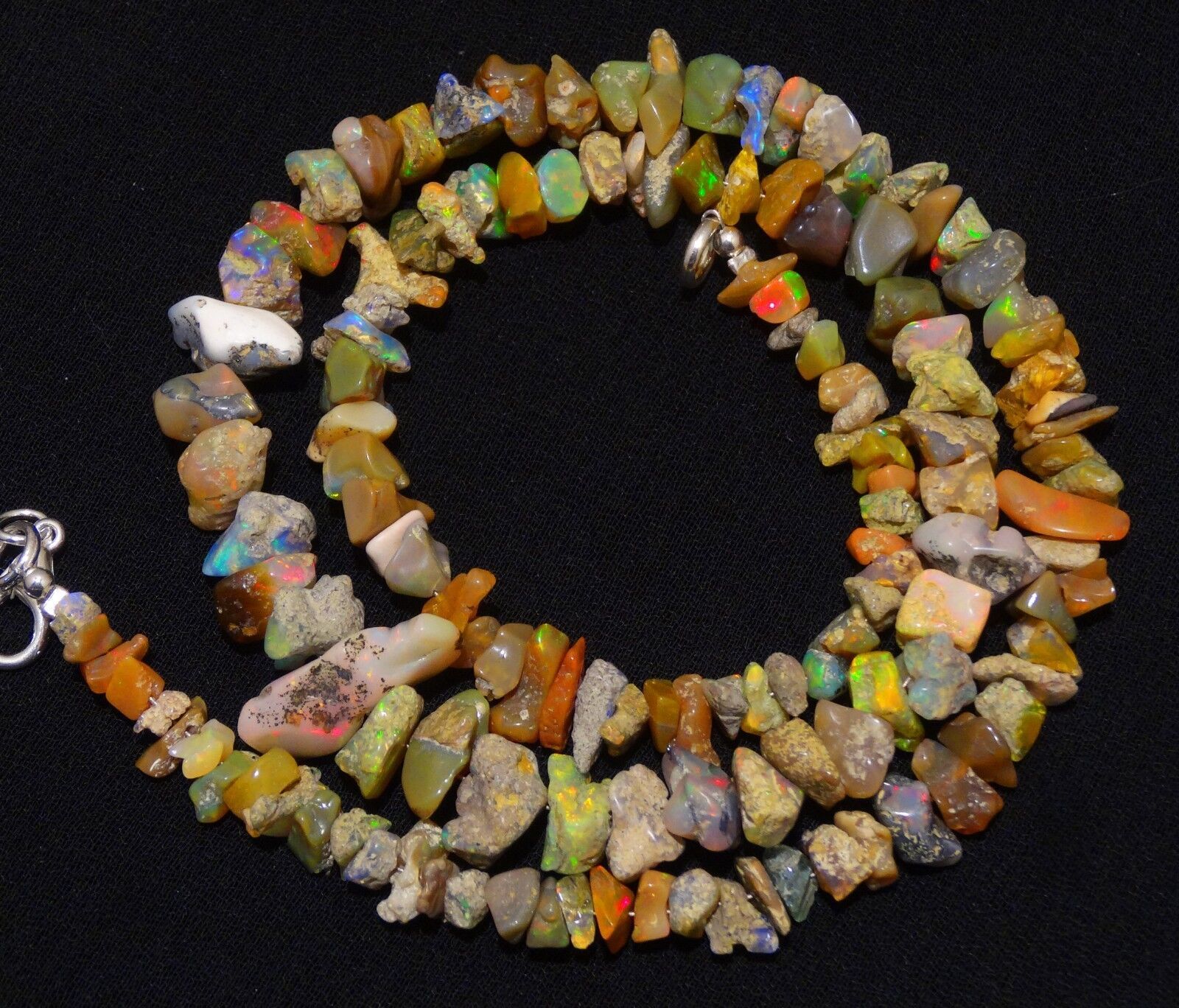 Natural Gem Ethiopian Welo Opal 4 to 10MM Approx. Uncut Beads Necklace 18″