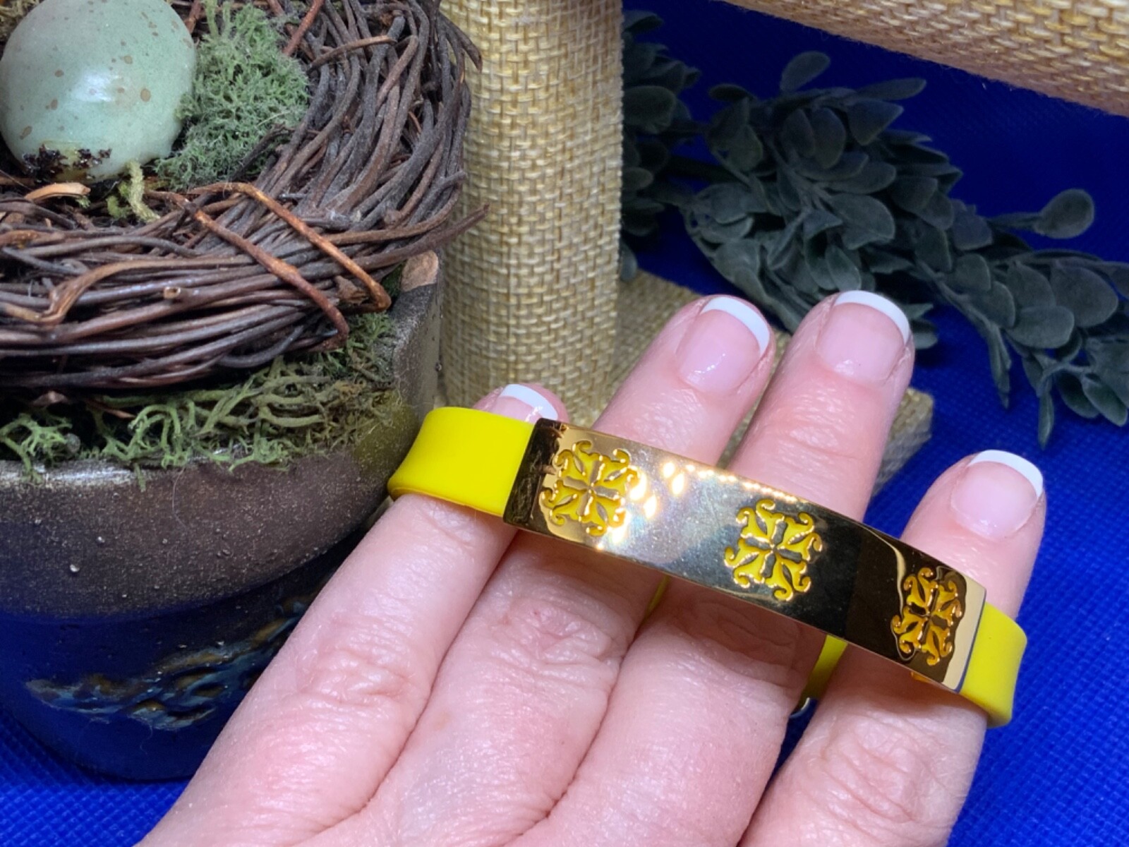 Rustic Cuff set 3 bracelets white, yellow, & orange 🐣🐇 w/ gold logo WITH BAG!