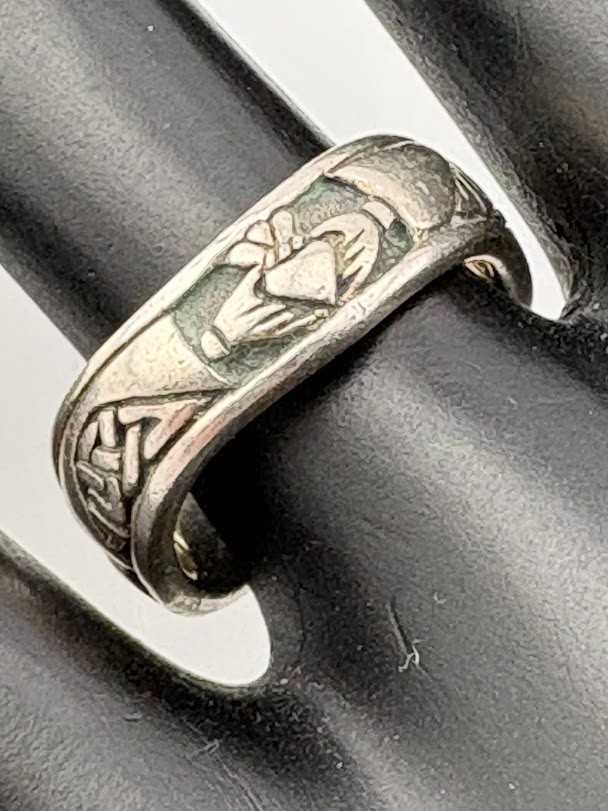 PETER STONE PSCL 925 STERLING SILVER CLADDAGH 6.8MM BAND RING SIZE 6.5 3393