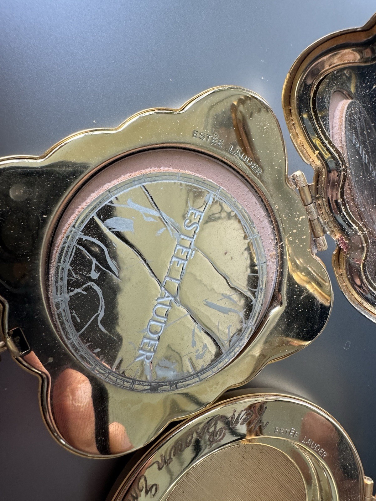 Lot of 3 – Estée Lauder Golden Zodiac Finished Solid Perfume Compact – Engraved