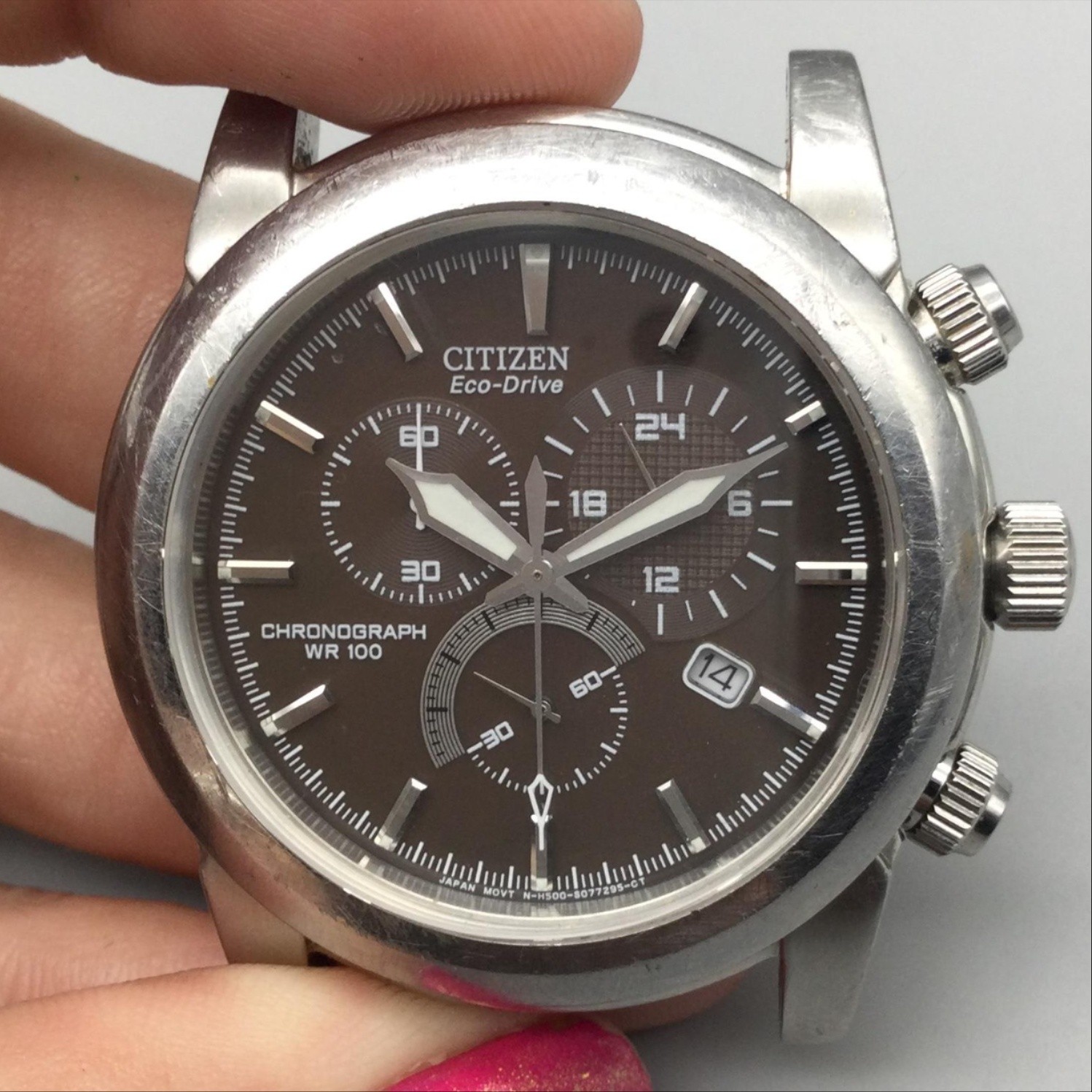 Citizen Eco-Drive H500 Mens Watch 39mm Gray Chronograph Head Only New Capacitor