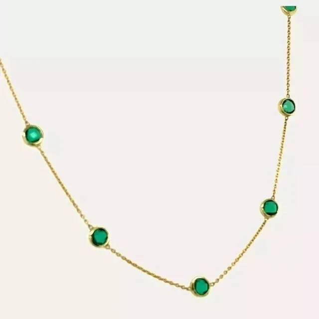 4Ct Round Cut Lab-Created Emerald Station Necklace in 14K Yellow Gold Plated 925