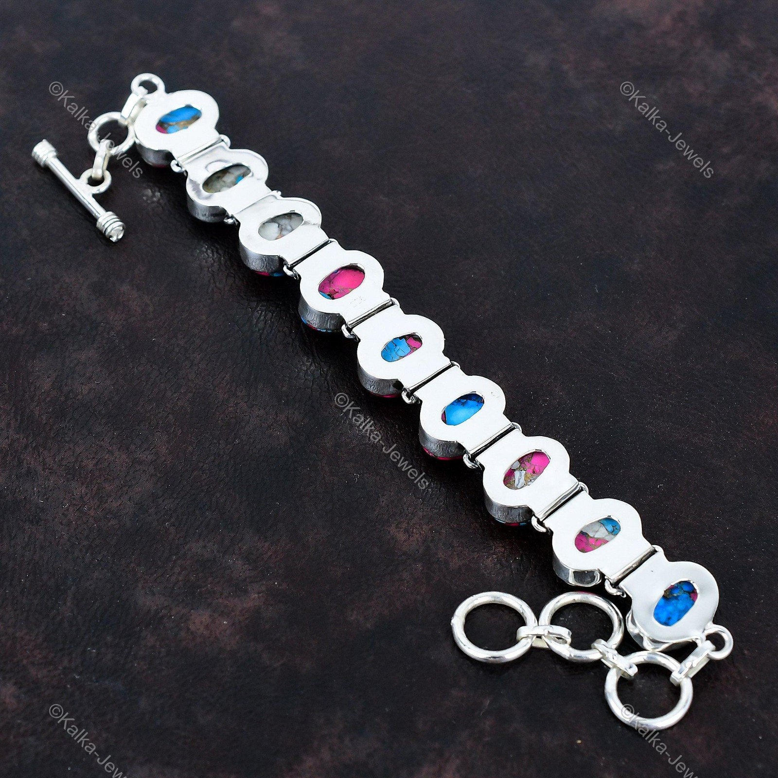 Cotton Candy Turquoise Gemstone Bracelet 925 Sterling Silver Adjustable Bracelet