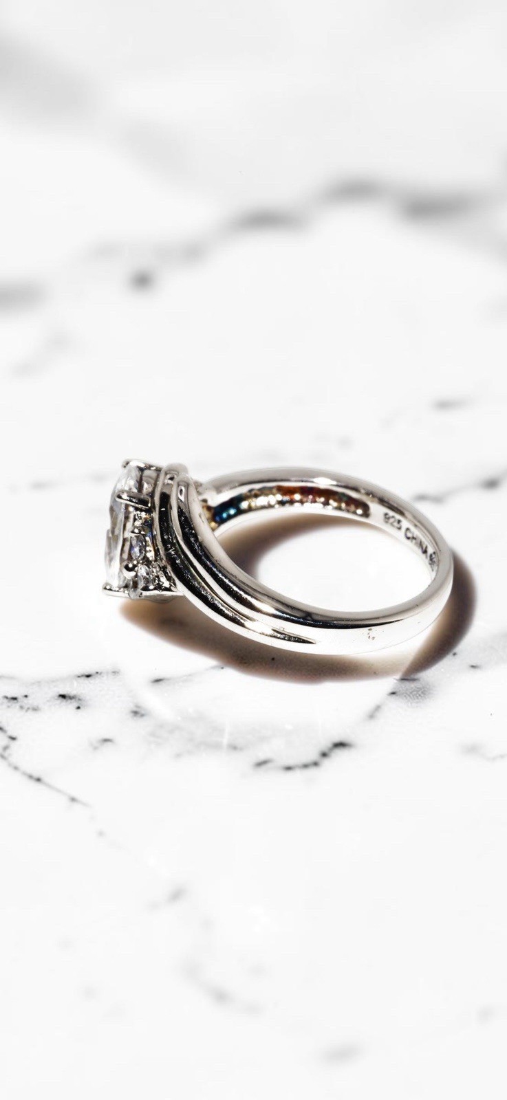 925 Sterling Silver Oval CZ Bypass Ring 11.10mm 2.80ctw Diamond Look Size 7.25