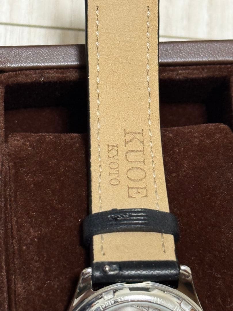 KUOE Kyoto Royal Smith 90-006 Ivory Waffle Dial Watch Black Leather Band Tested