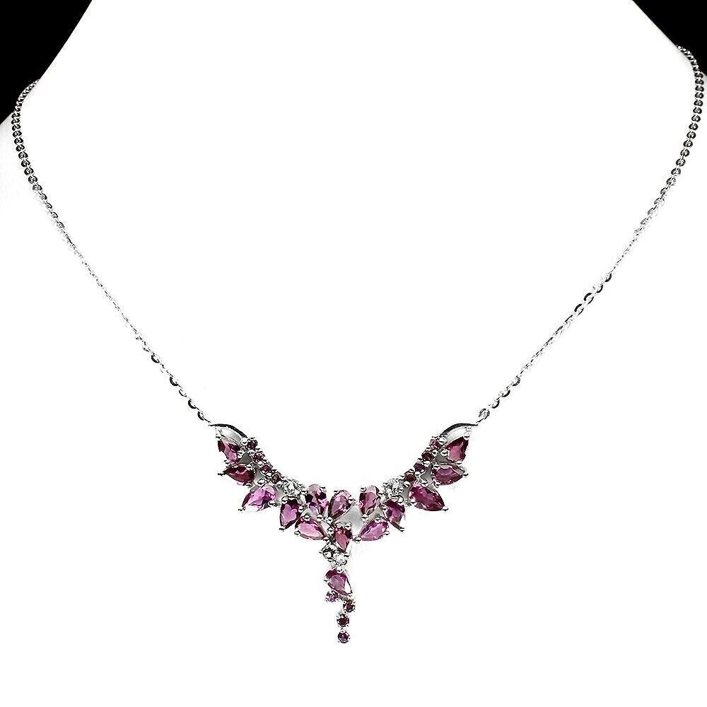 Silver Rhodolite Necklace Earrings Natural Gems Solid Sterling 17 to 19 Inch