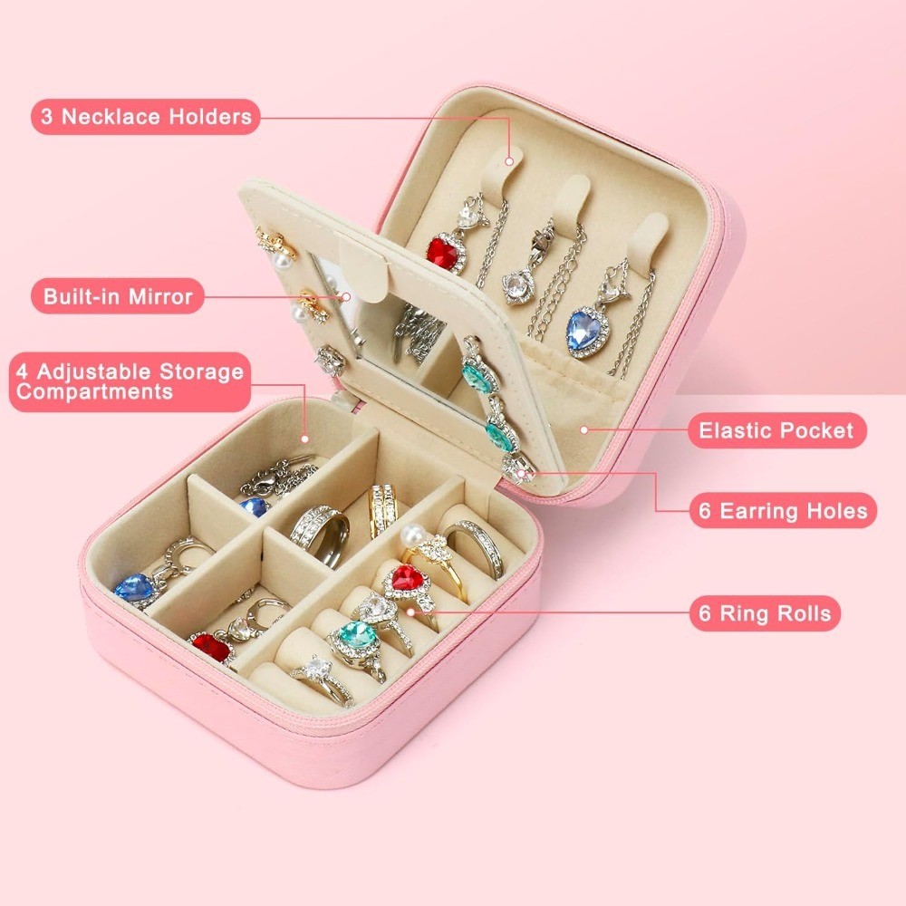 Sparkly Rhinestone Heart Jewelry Box for Girls Women,Glitter Travel Jewelry Case