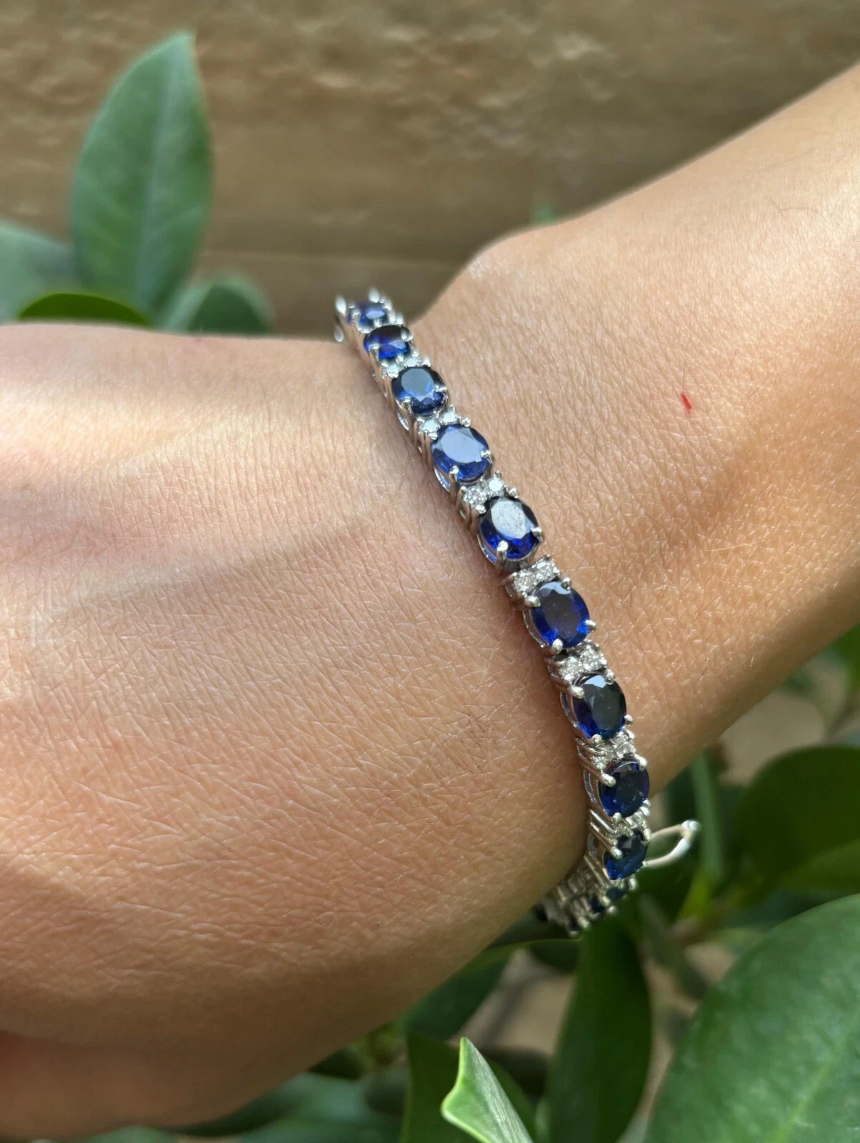 14.00 Ct Oval Natural Sapphire Diamond Tennis Bracelet 14K White Gold 7.5 Inch