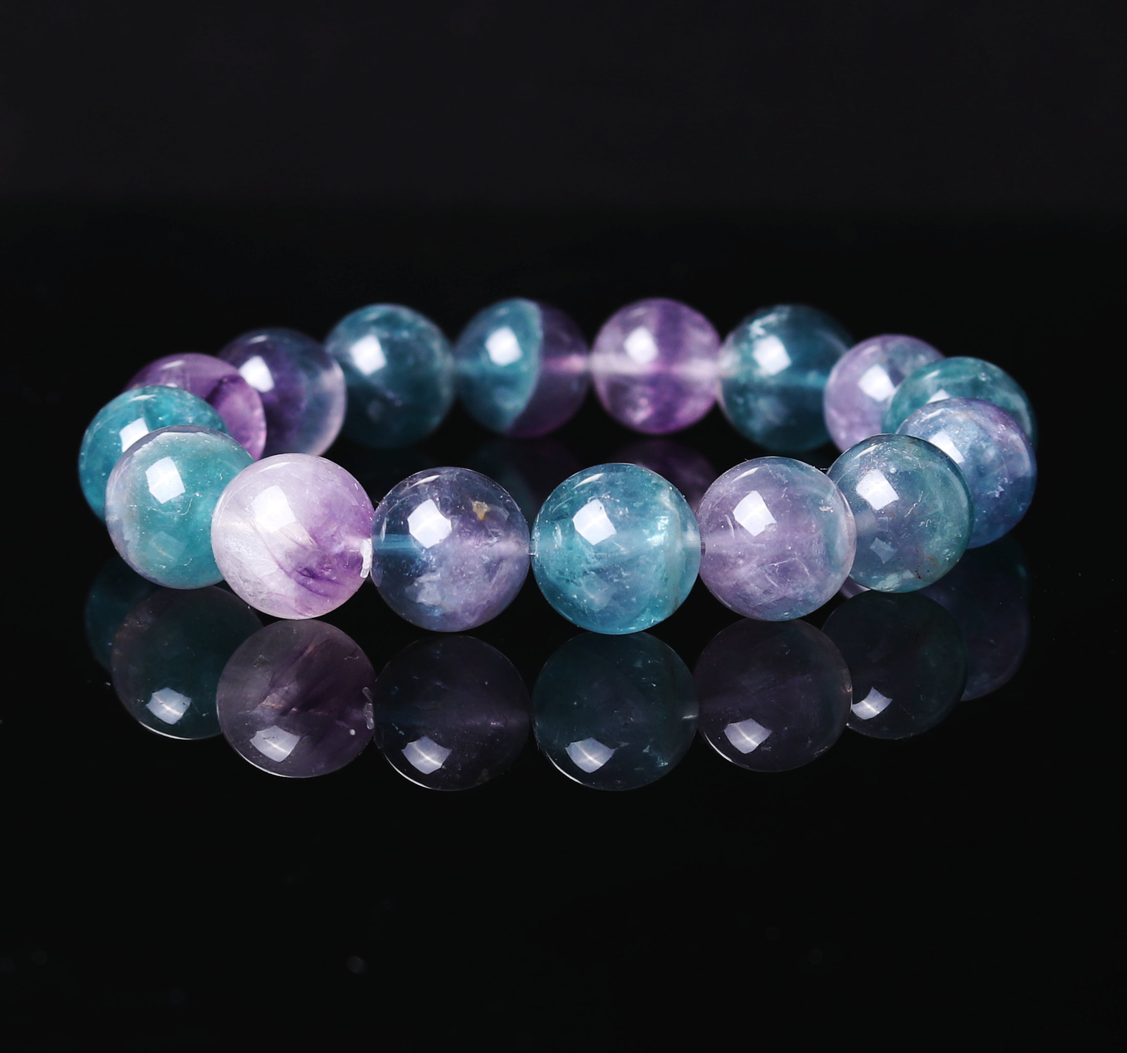 12-13.4mm Natural Blue Green Purple Fluorite Crystal Quartz Beads Bracelet C698