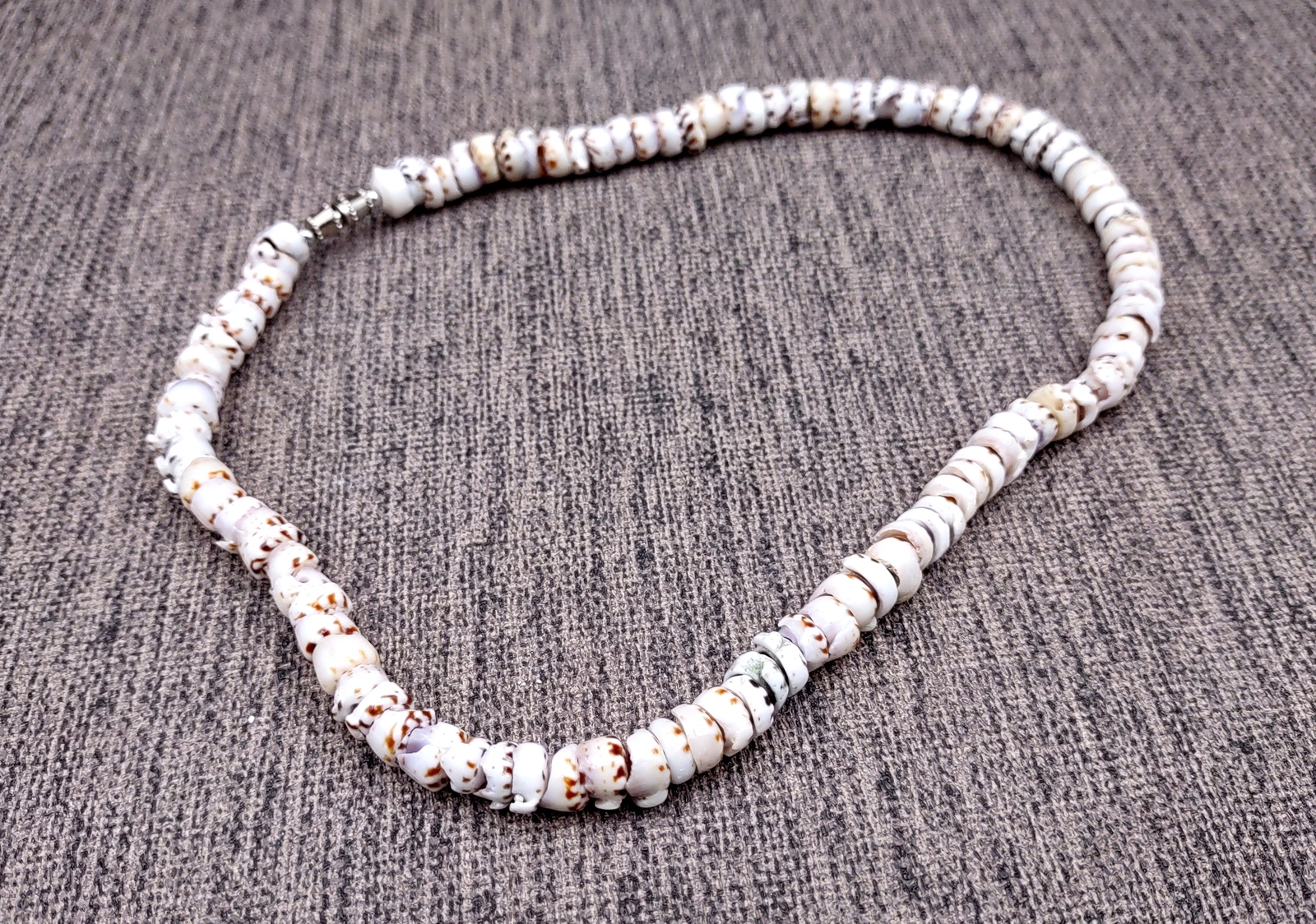 Tiger Puka Seashell Necklace (1 necklace approx. 16 inches x 5+ mm)