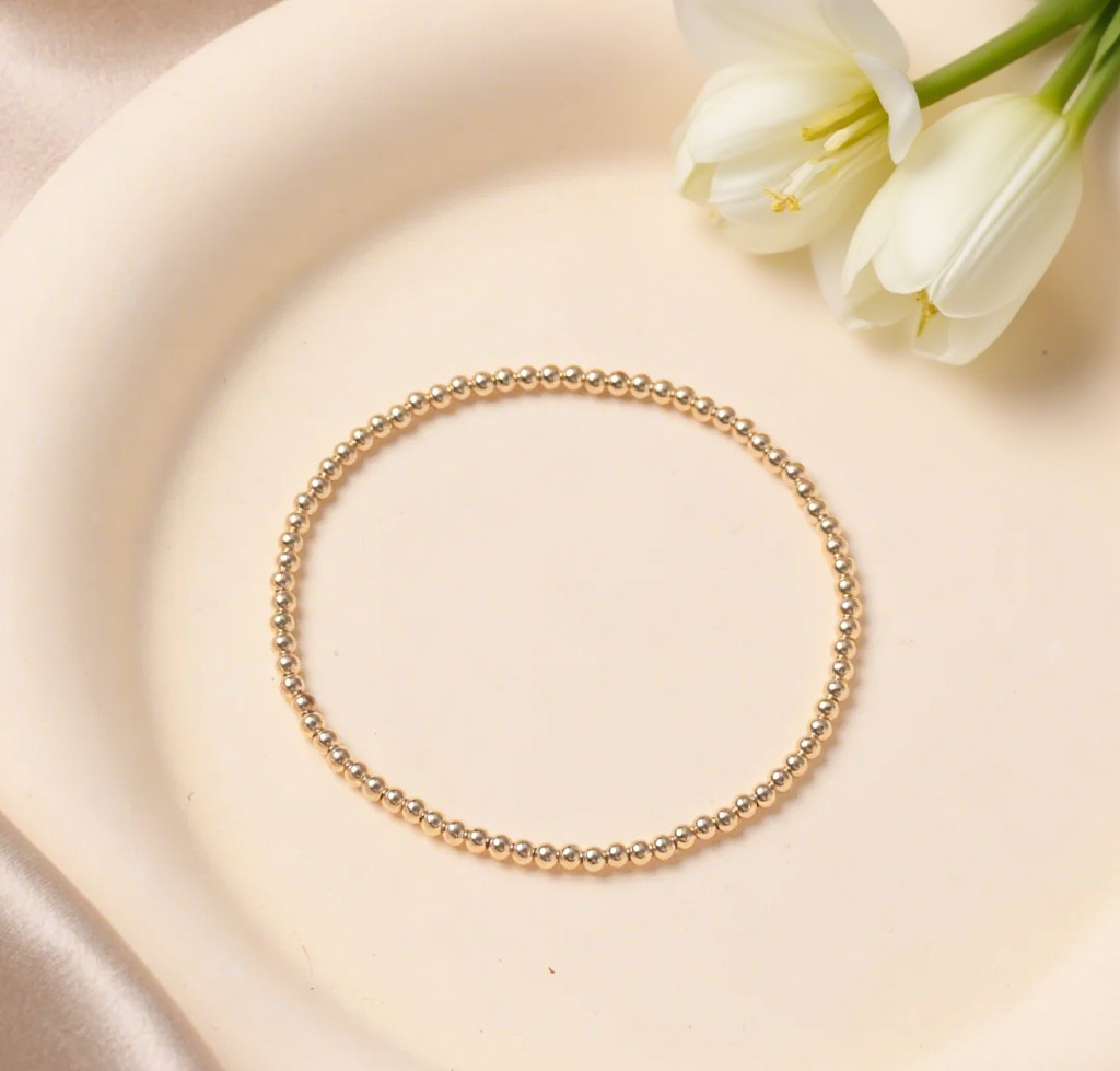 2mm Gold Filled Small Beads Bracelet Layering Minimalist Women Bracelet Gifts