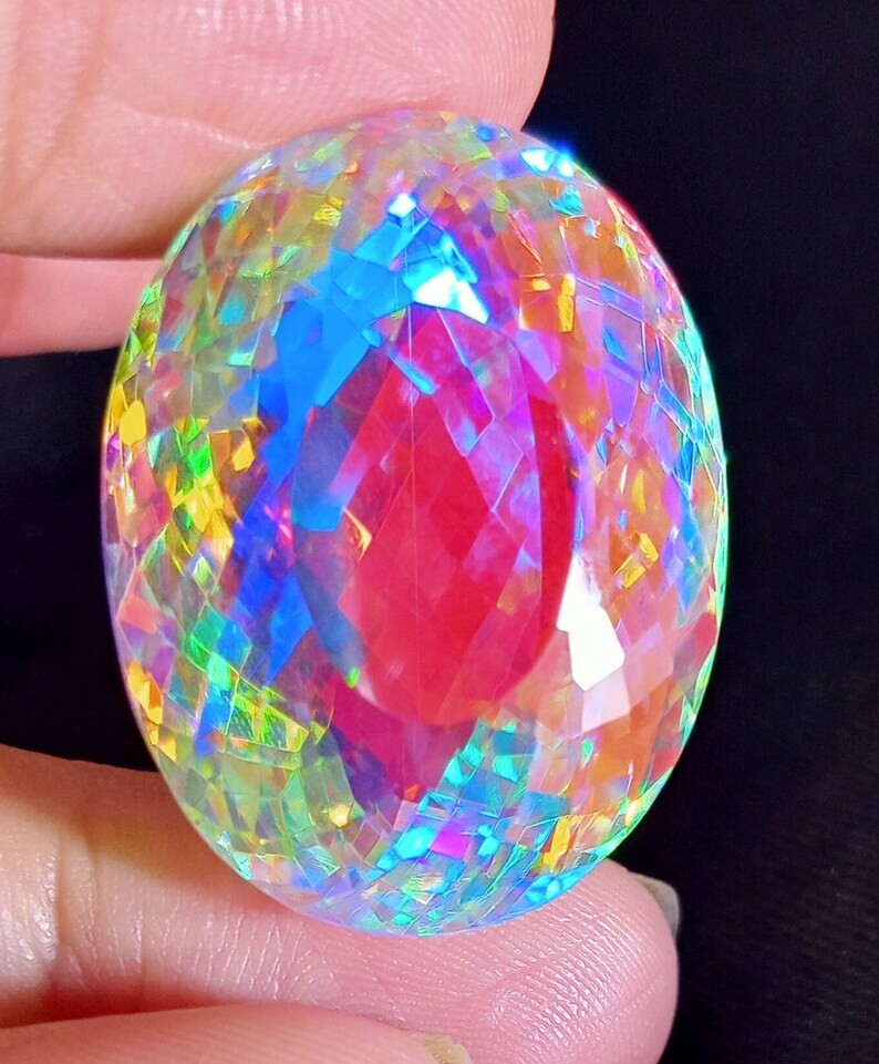 Natural Rainbow Mystic Topaz Certified Oval Cut AAA 68Ct+ Loose Gemstone