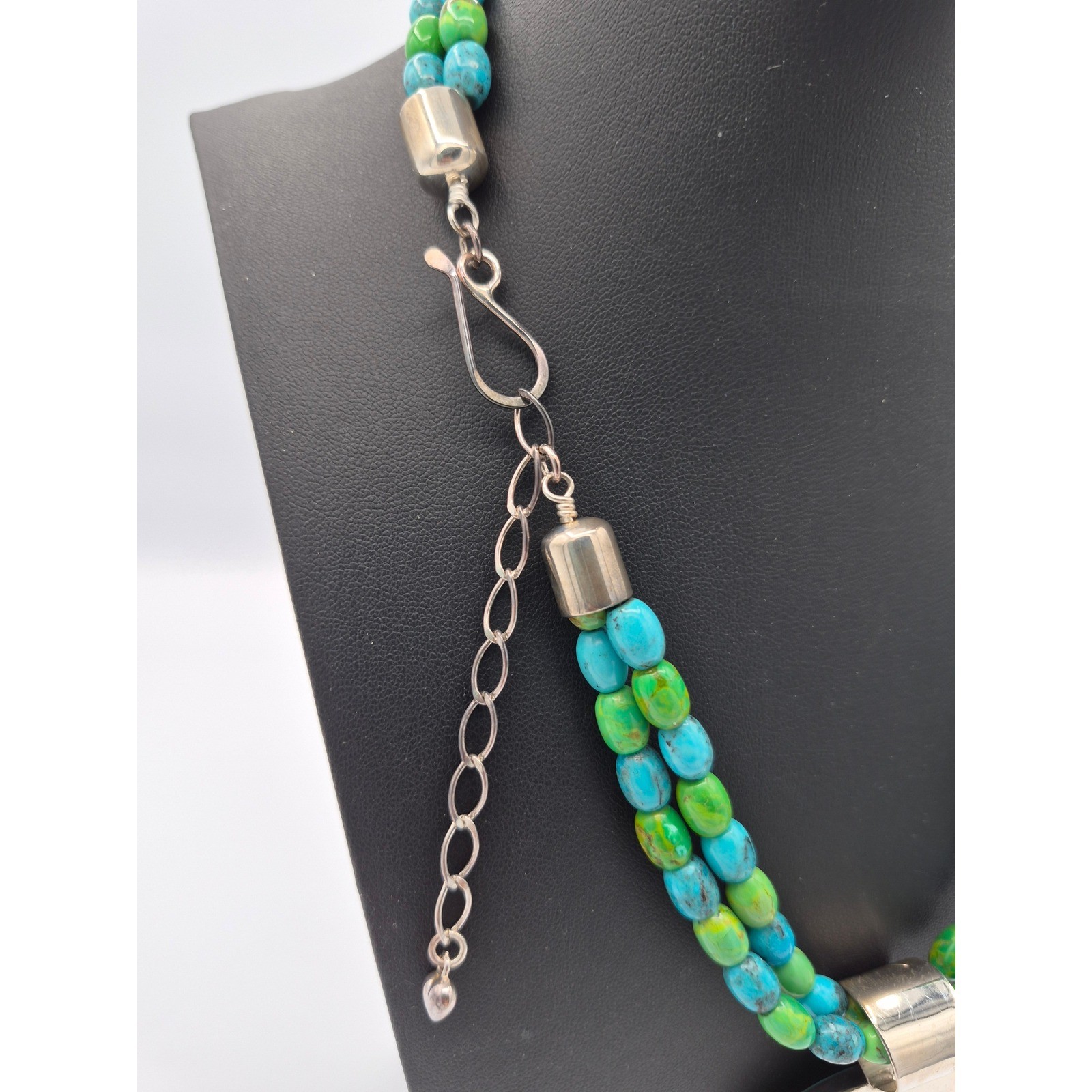 Vintage Jay King Necklace Turquoise Green Mojave Inlay Pendant Double Strand 925