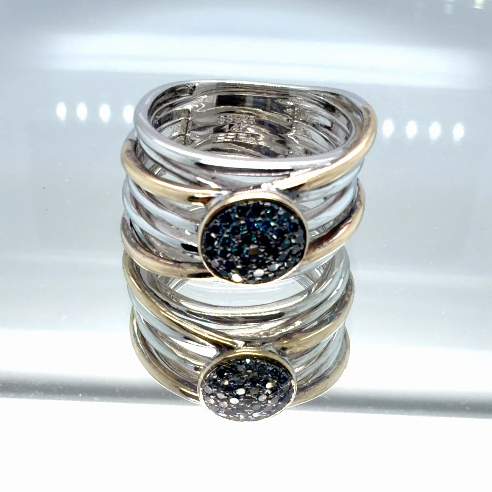 Effy 925 Silver 14K Gold Blue Diamond Balissima Collection Ring Size 7.5 8.1gr