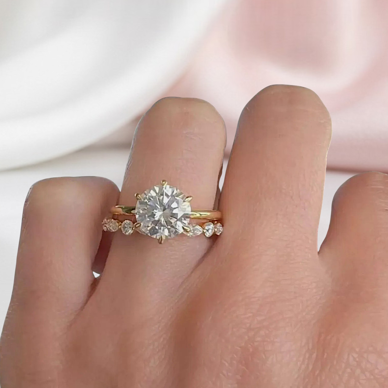 14k Yellow Gold IGI Lab Grown Diamond Engagement Band Set Ring 2.50 Ct Round Cut