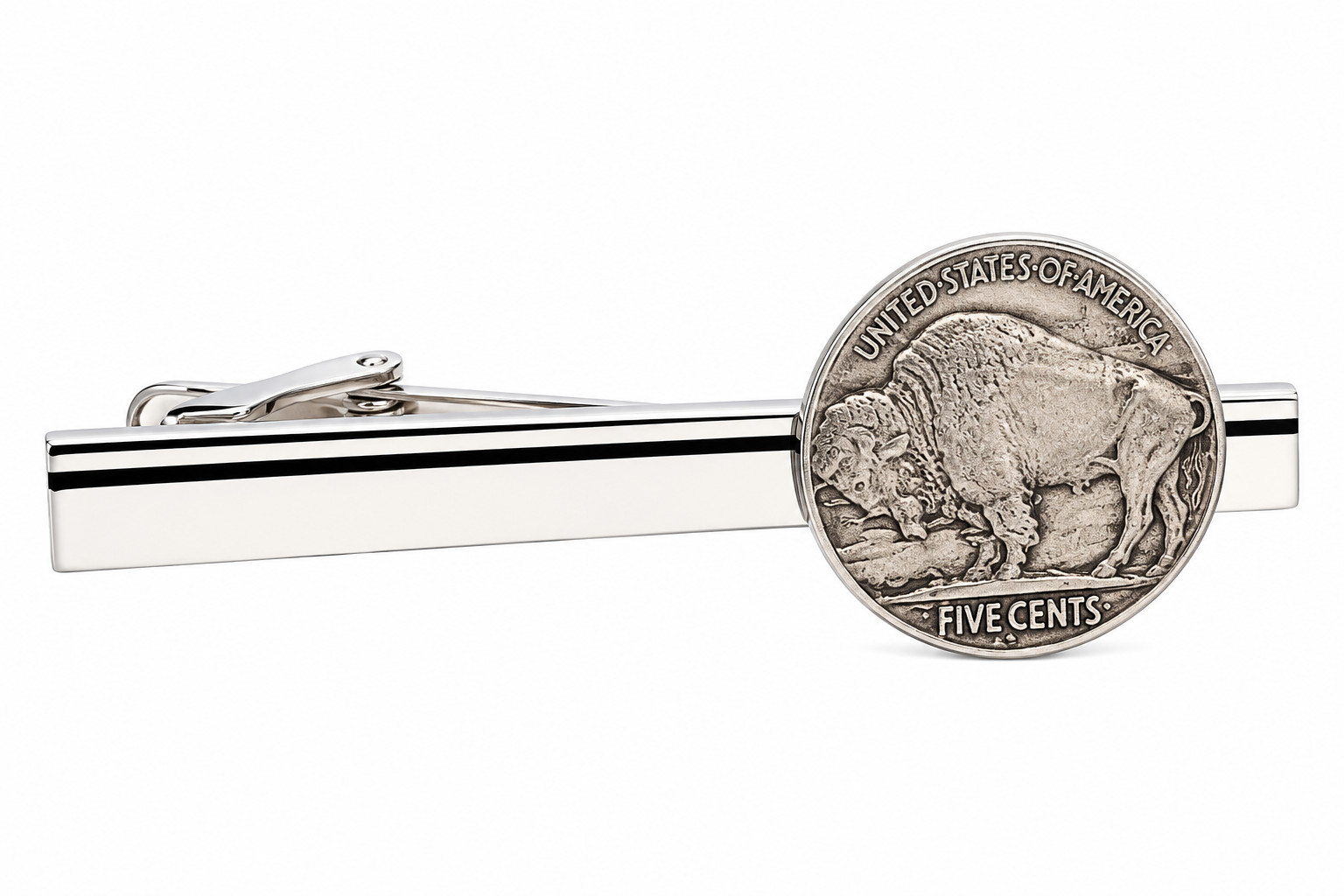 Buffalo Nickel Tie Clip Genuine U.S. Coin Handmade American Bison Men’s Gift