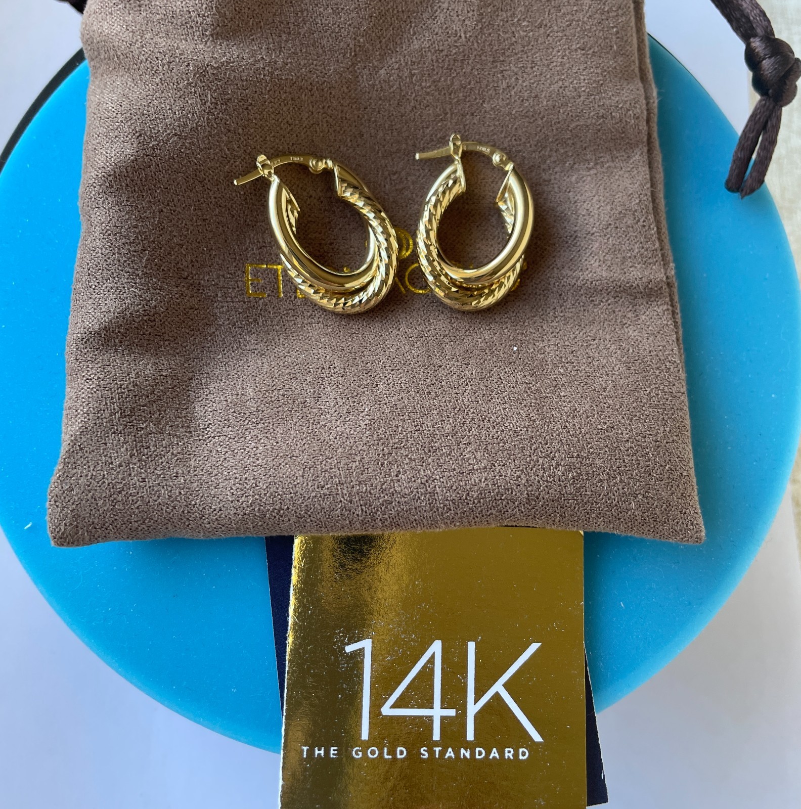 14K EternaGold Polished & Diamond Cut Nested Hoop Earrings, 3.2 grams – NEW!