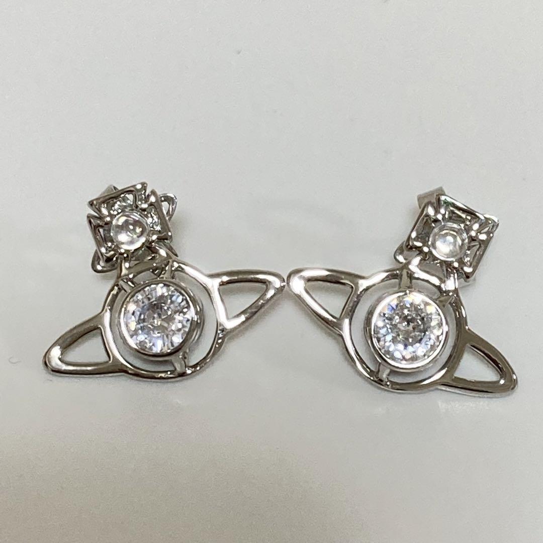 Vivienne Westwood Earrings Petite Rhinestone Silver w/drawstring