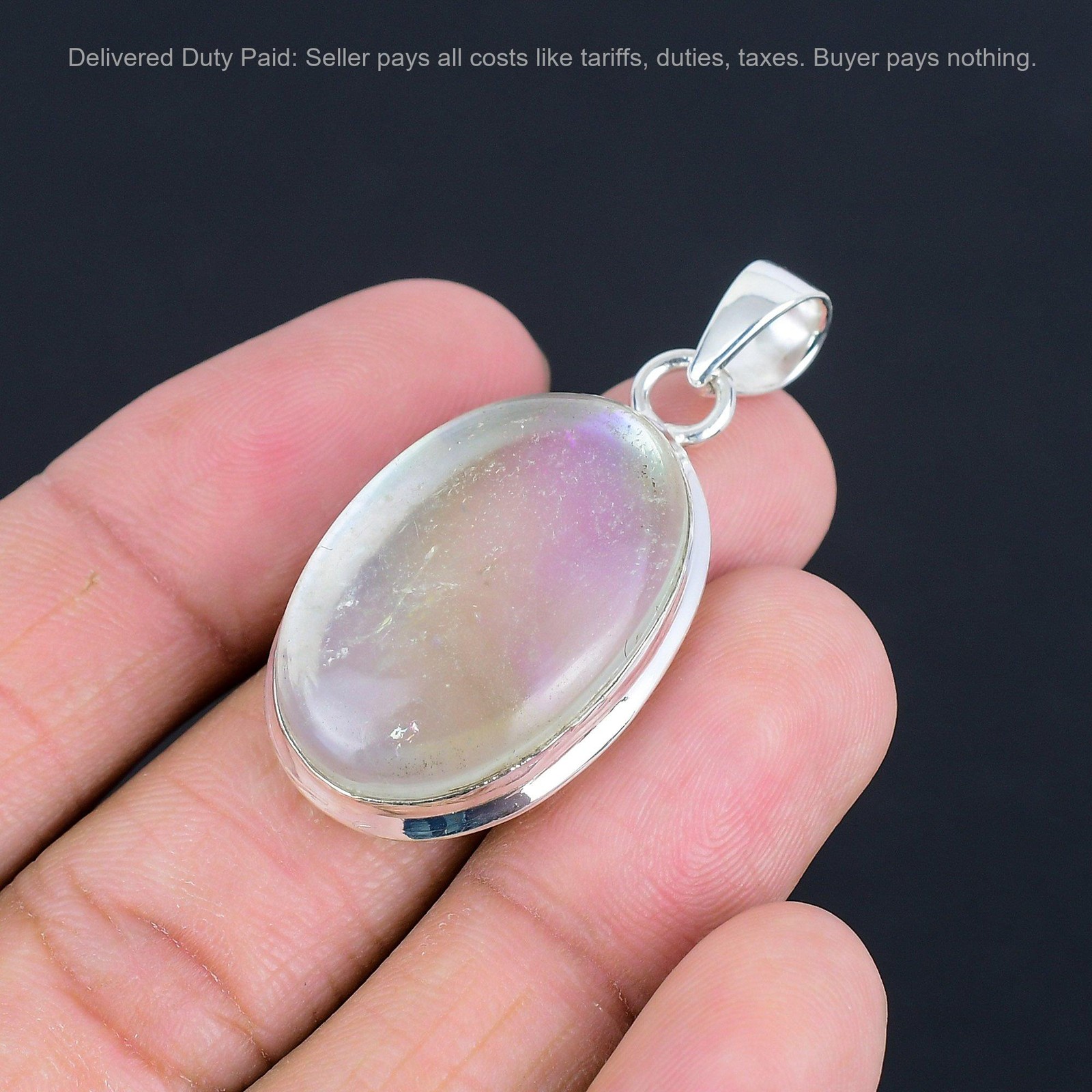 925 Silver Oval Natural Rainbow Mystic Opal Engagement Wedding Pendant Jewelry