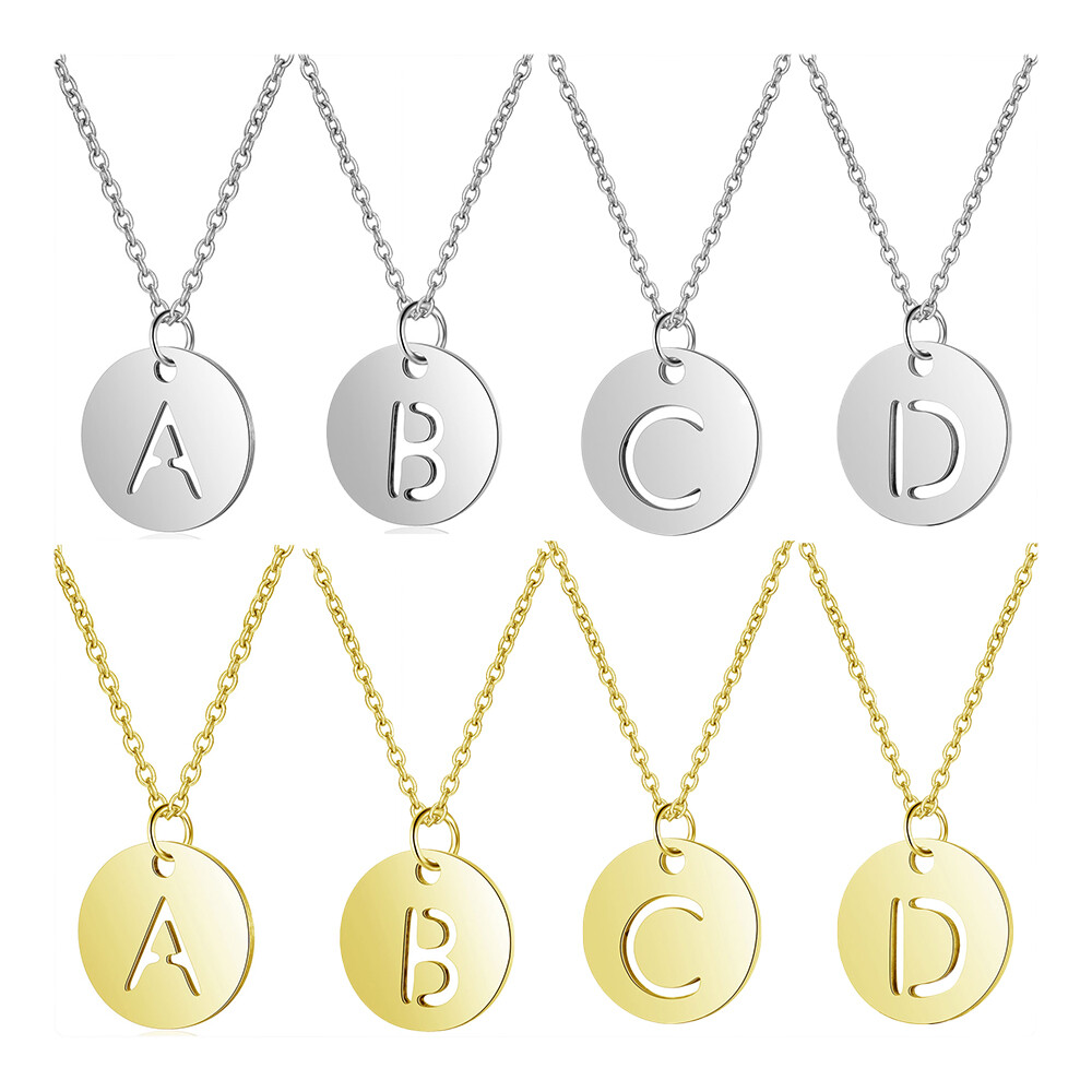 Stainless Steel Initial Pendant Necklace Alphabet Silver Gold Letter 16″ A416