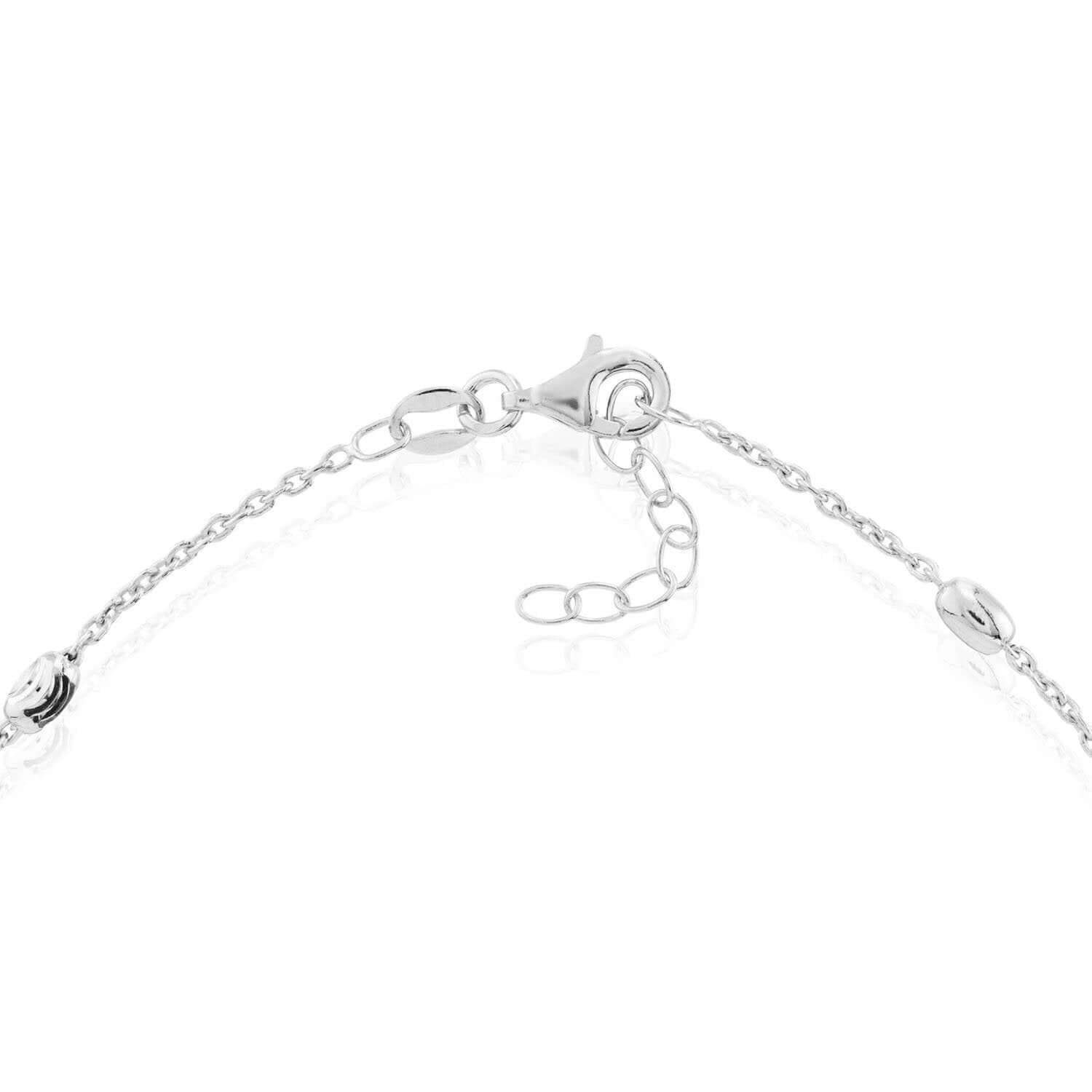 Sterling Silver Oval Moon Station Ankle Bracelet 9″-10″ Adjustable