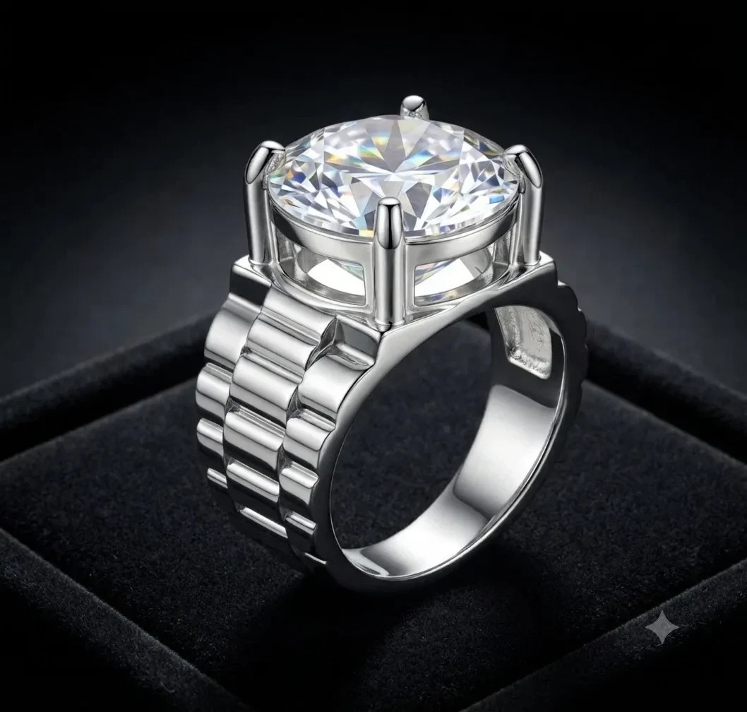 RARE 6.12 Ct Certified White Round VVS1 Diamond Solitaire Men’s Ring-925 Silver