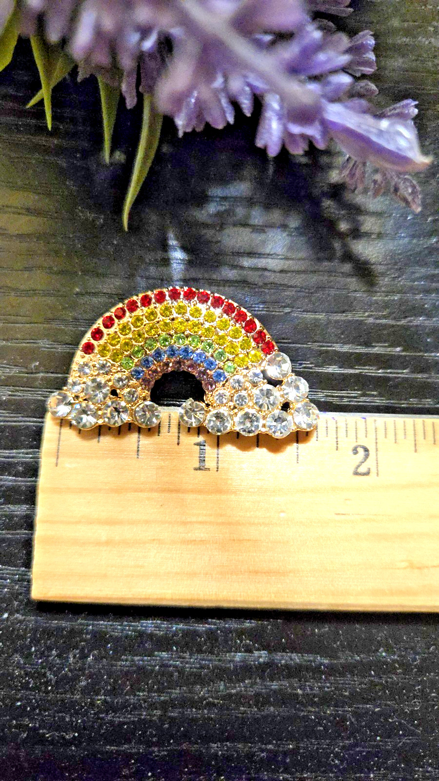 Rainbow Brooch Full Rainbow With Clouds Crystal Rhinestone Rainbow Pin