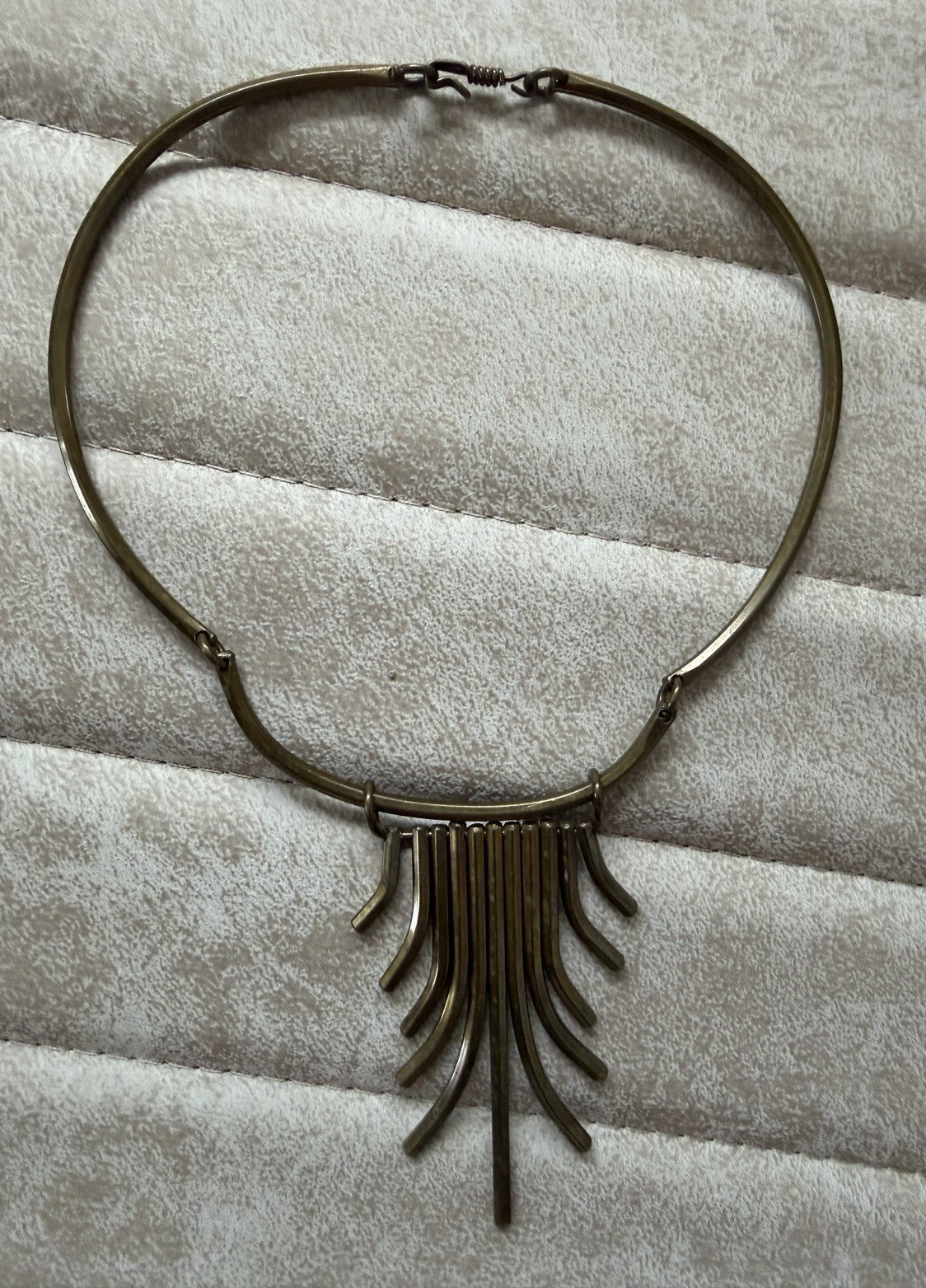 Brass Tone Adjustable Wire Collar Statement Necklace Tassel Fringe Pendant