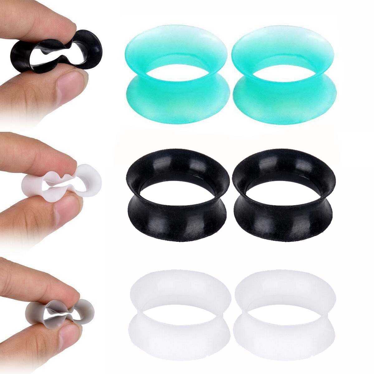 6Pcs Ear Plugs THIN Silicone Tunnels Soft Ear Skins Flexible Ear Gauges Piercing