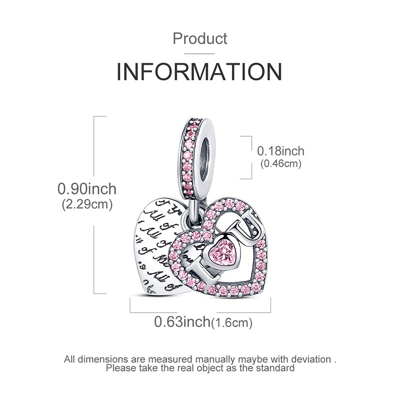 MULA European I LOVE YOU DIY Charm CZ For Women Bracelet 925 Sterling Silver
