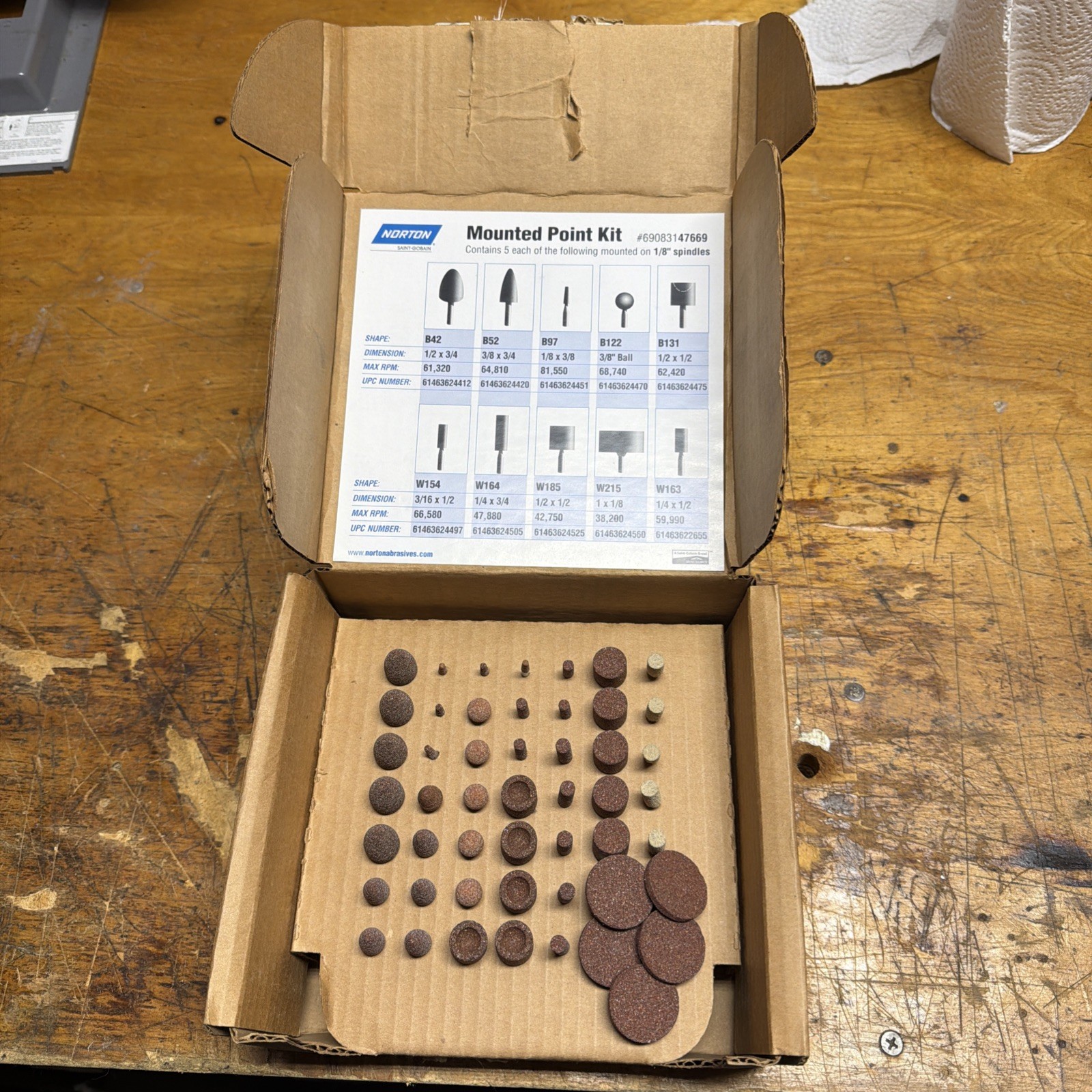 Norton 69083147669 50-Piece Mounted Point Kit, 1/8″ Shanks, New