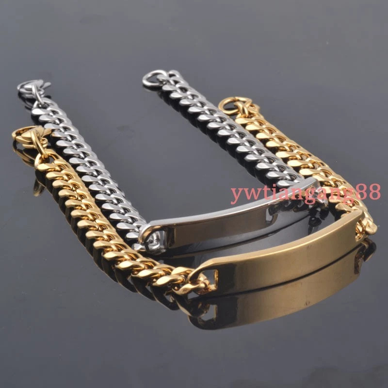 Men Women Silver/Gold Stainless Steel Curb Cuban Link Chain Bracelet 22cm