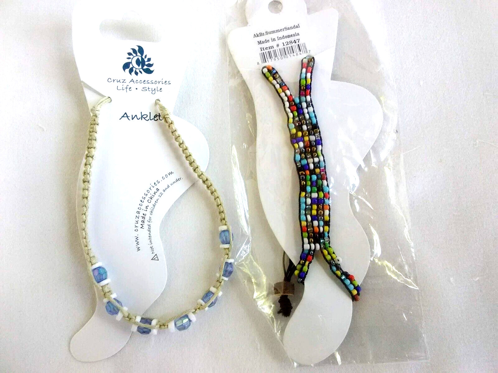Lot of 2 Macrame Seed Beads Ankle Bracelets Anklets Tie Adjustable New 9.5″ New