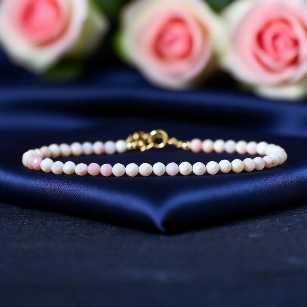Natural Pink Queen Conch Shell 2mm Beaded Minimalist Crystal Dainty Bracelet
