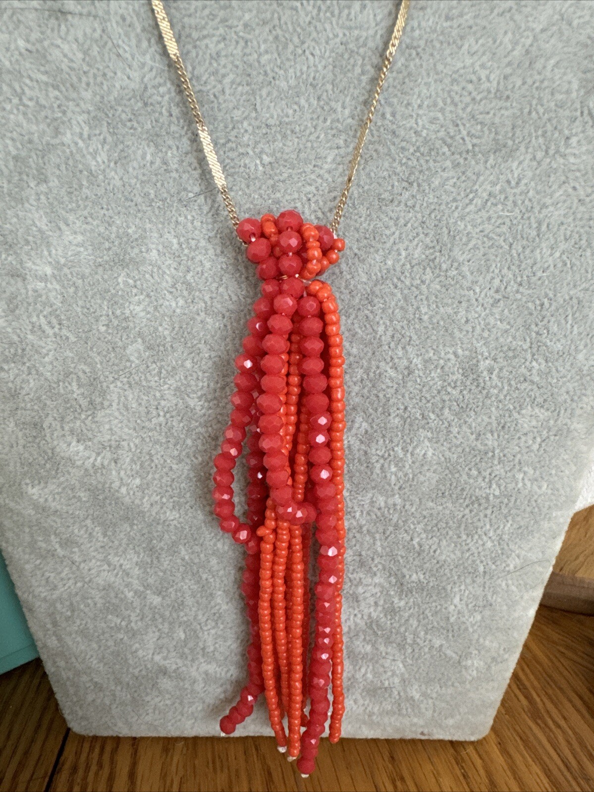 Plunder Design Fashion Trend Jewelry Maribel Red Orange Bead Gold Chain Necklace