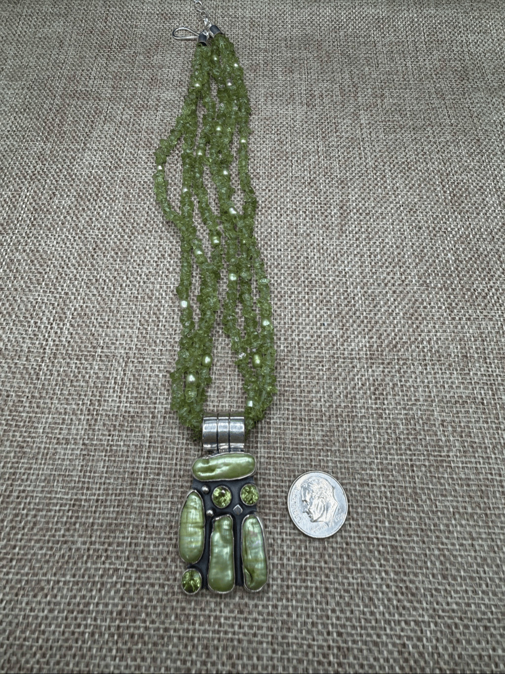 Exquisite Multi-Strand Peridot & Freshwater Pearl Couture Necklace Stamped DR925