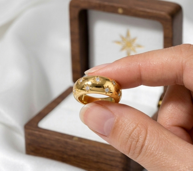 CZ Diamond Starburst Ring,Celestial Band Ring,Chunky Star Ring