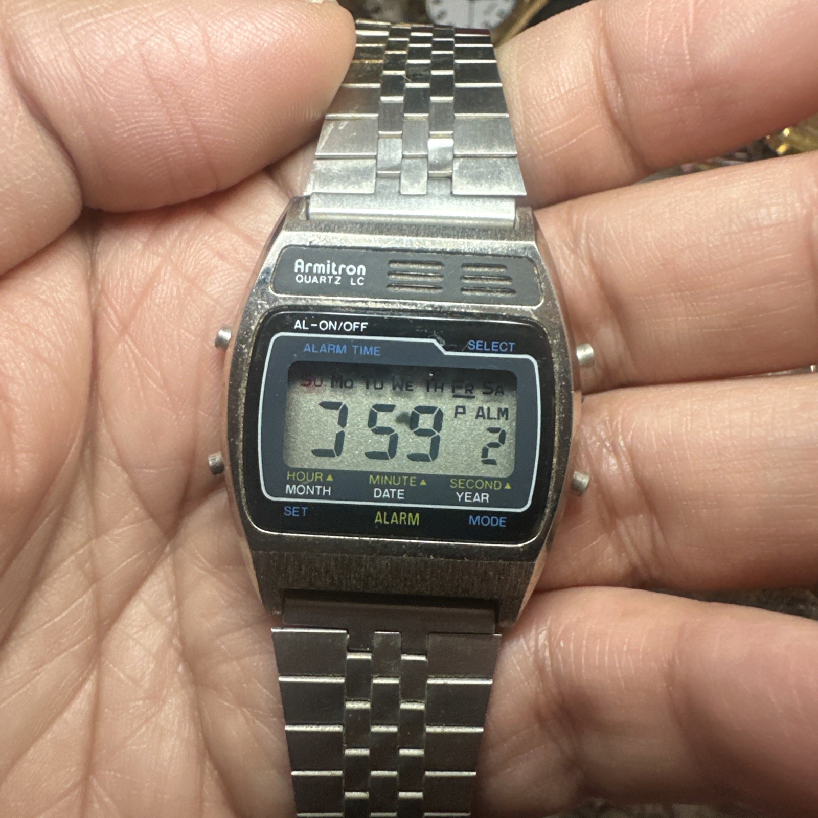 Vintage Armitron LCD Mens Watch New Battery Working But Missing Segments 34mm 7”