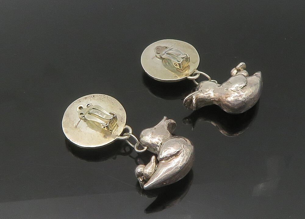 SUSAN CUMMINGS 925 Silver Vintage Mom & Baby Duck Non Pierce Earrings EG10912