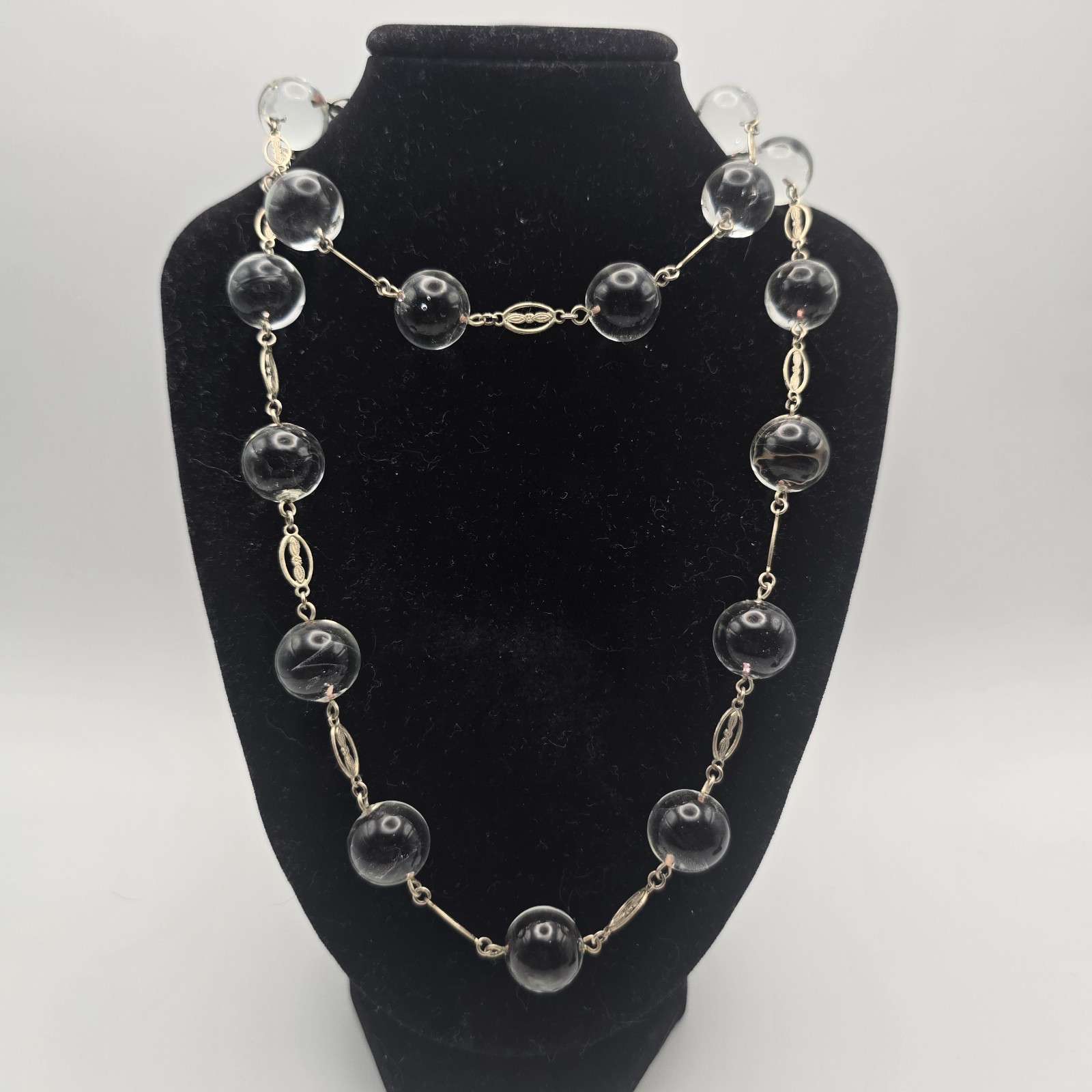 RARE Vintage Art Deco Pools of Light Clear Crystal Orb Necklace