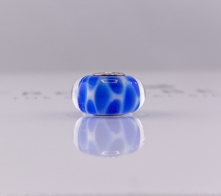 Trollbeads Blue & White Glass Bead Sterling Silver Core – New