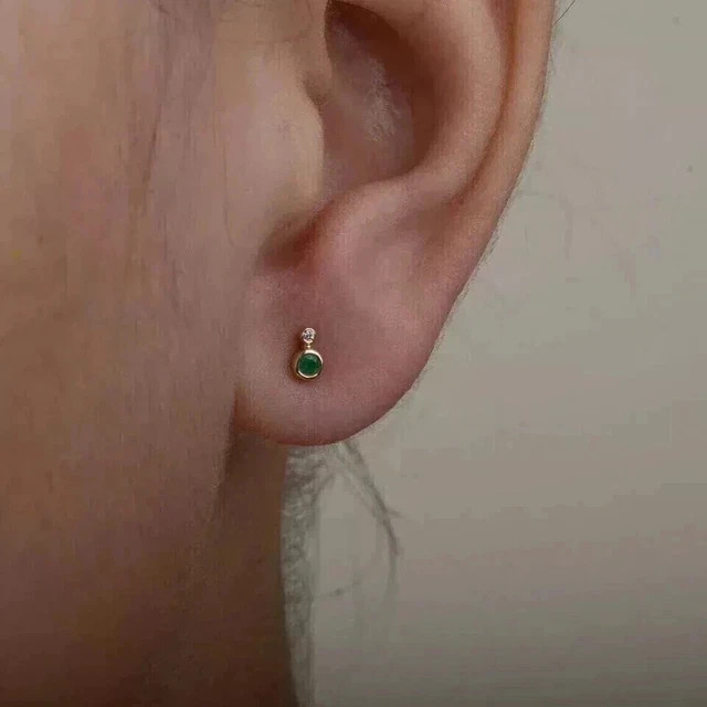 14k Yellow Gold Plated 1Ct Round Simulated Green Emerald Push Back Stud Earring