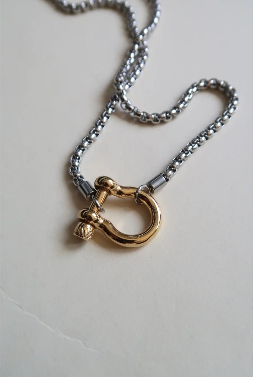 Non Tarnish Minimalistic hardware bolted charmIndustrial 18K GP Necklace