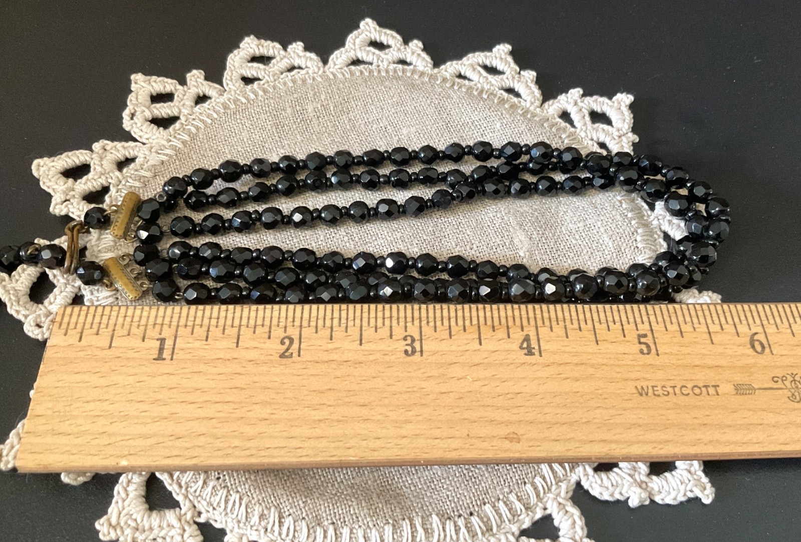Vintage Black Glass Beaded Necklace Art Deco Adjustable Choker Antique Jewelry