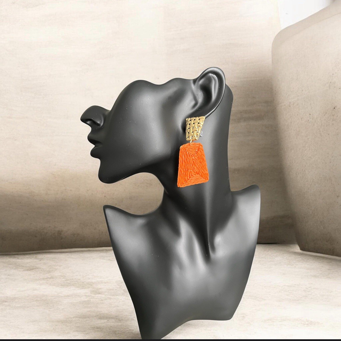 Gold-Plate Orange Tassel Drop Earrings