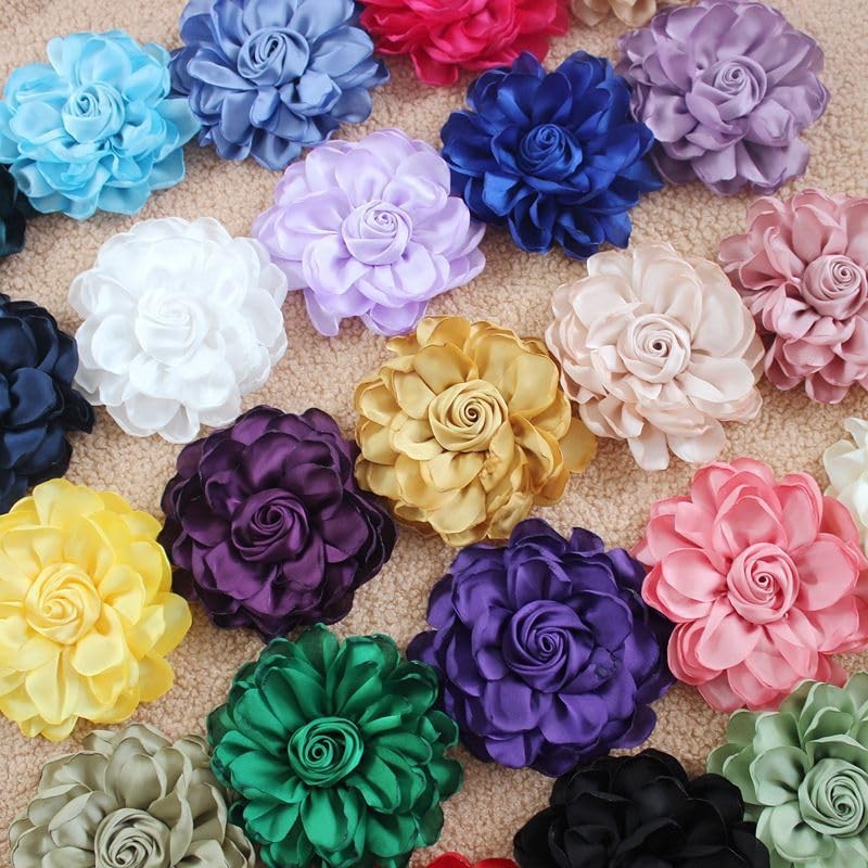 Broche de flor de tela de satén extra grande para mujer, accesorios, broche